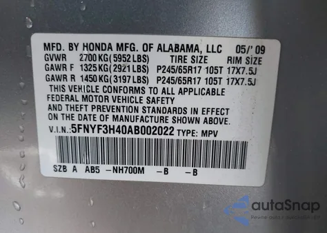 2010 Honda Pilot Ex z USA, uszkodzony, nr VIN 5FNYF3H40AB002022
